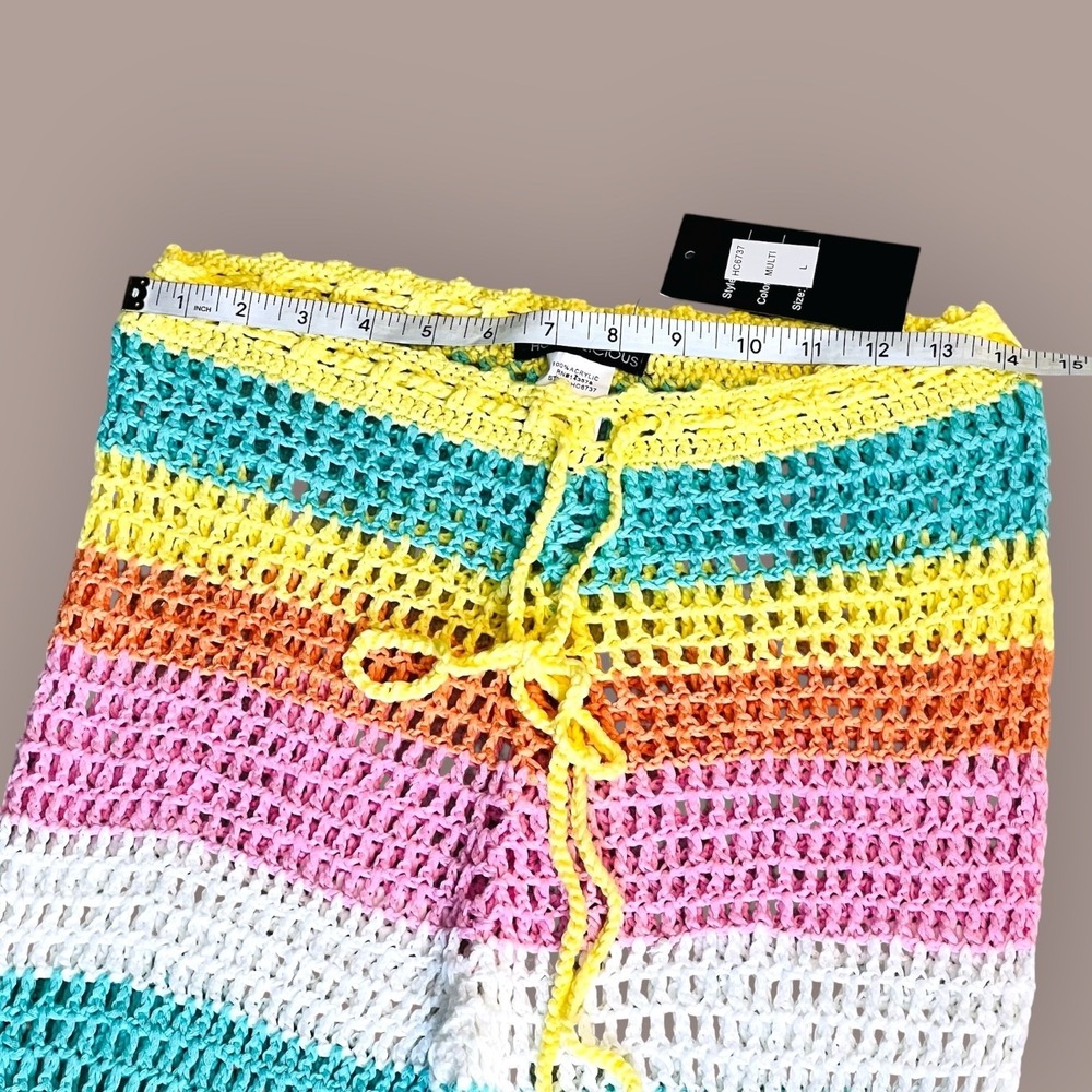Hot & Delicious Crochet Rainbow Halter Top + Flare Pants Set L Festival Y2K - Picture 7 of 9